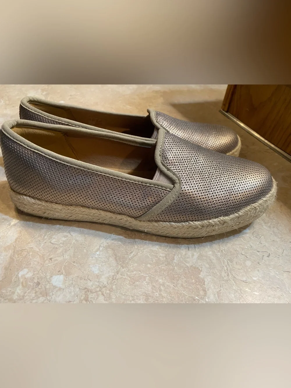 Clarks Metallic Taupe Perforated Espadrilles Slip-Ons